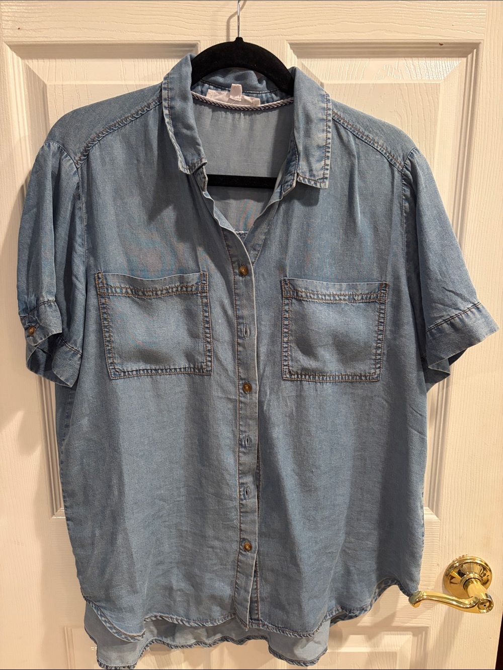 Jane and Delancey Light Blue Short-Sleeve Denim Blouse